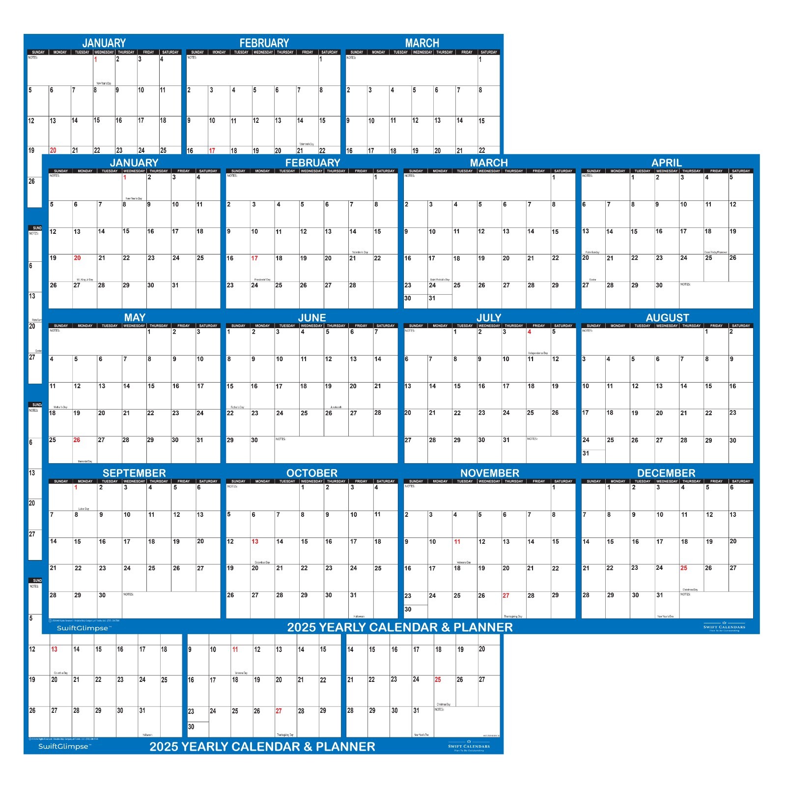 32″ x 48″ SwiftGlimpse 2025 Wall Calendar Erasable Yearly Wall Planner – NAVY