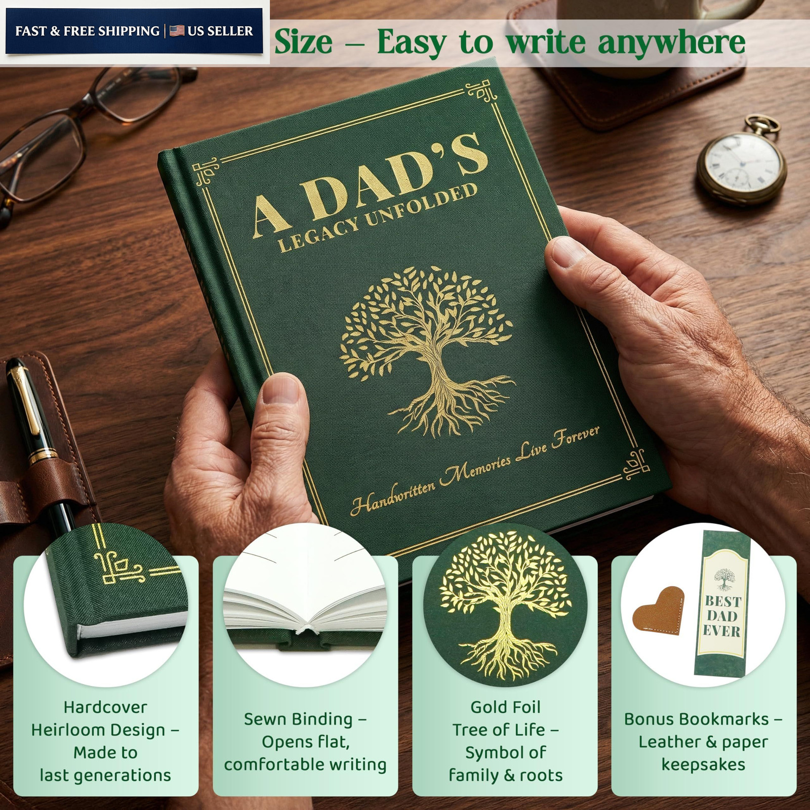 GAUDORA Fathers Day Birthday Dad Gifts from Daughter Son Green Dad’s Legacy