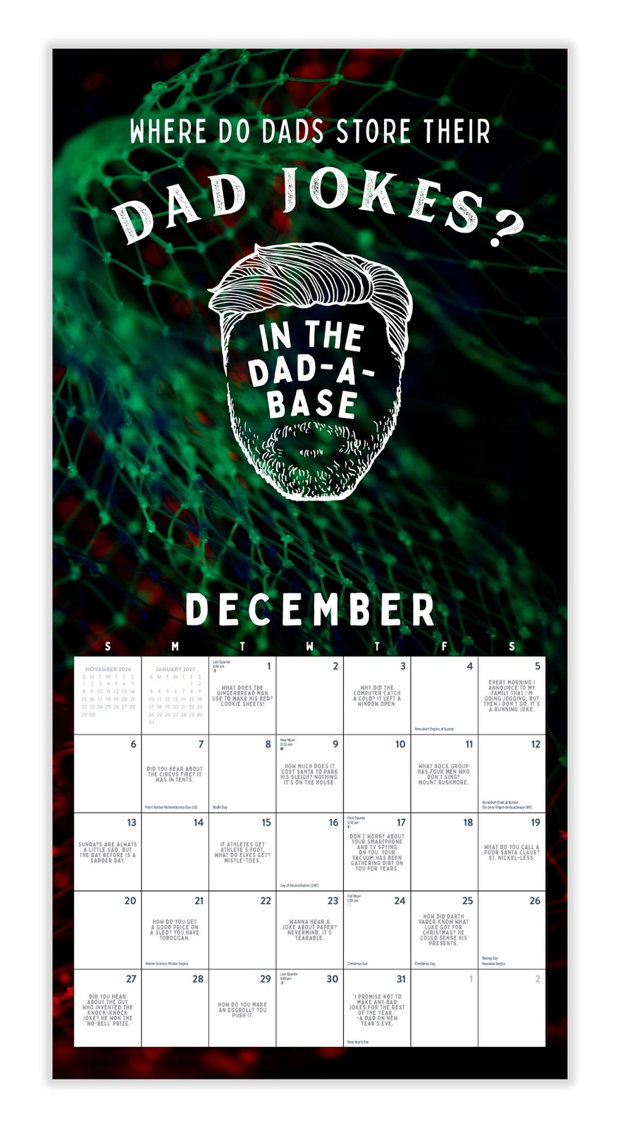 Dad Jokes Calendar 2026 | 12″ x 24″ 12 Month Calendar | Marble City Press