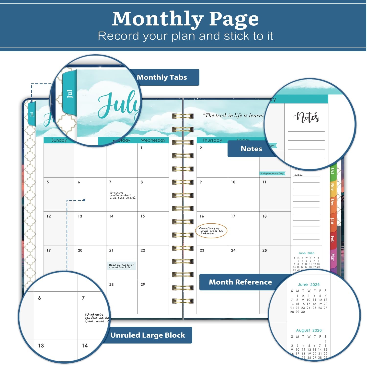 2026 2027 Academic Weekly Monthly Planner 6.5 x 8.5 Thick Paper Tabs