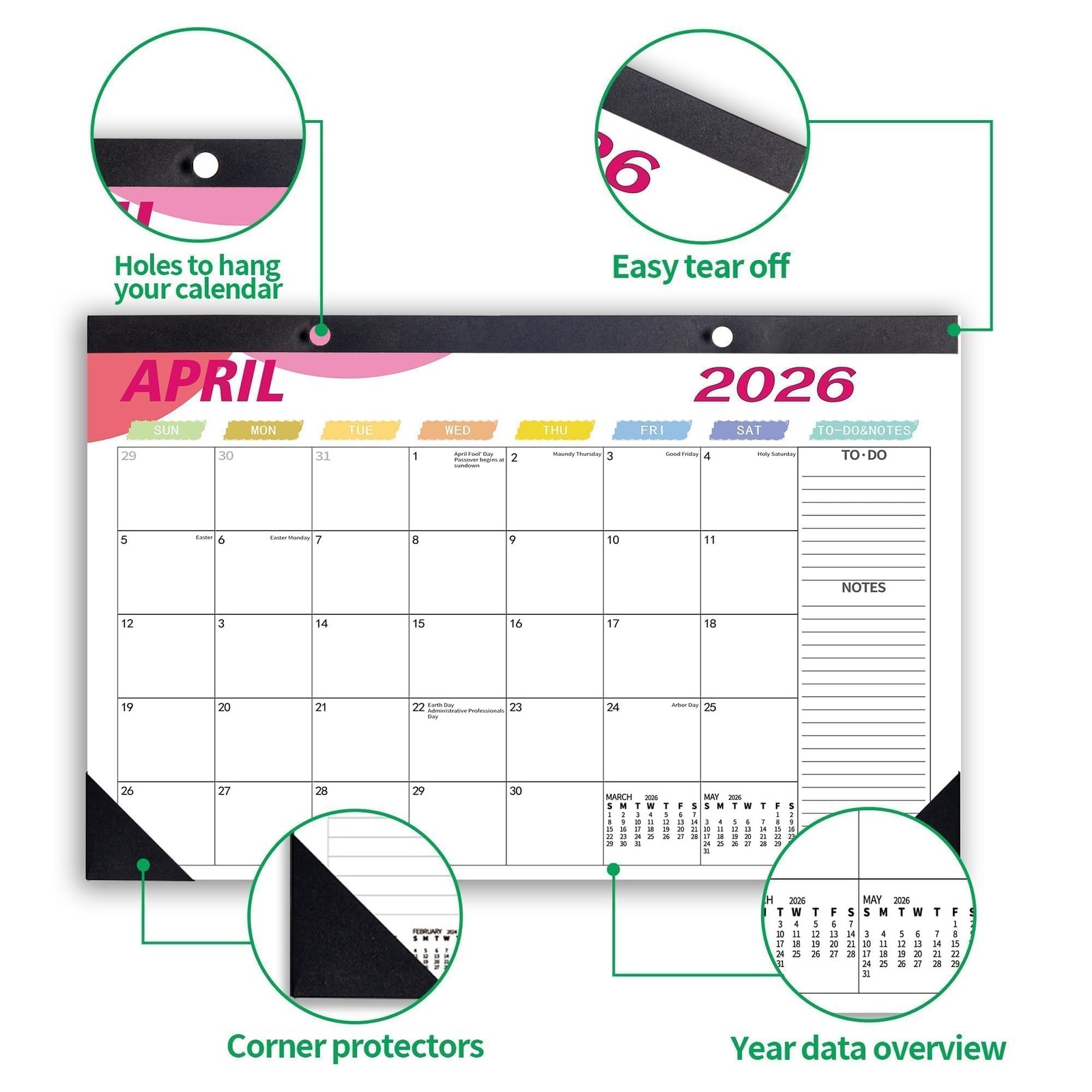 Desk Calendar 2026 Wall Calendars, November 2025 – December 2026 Green