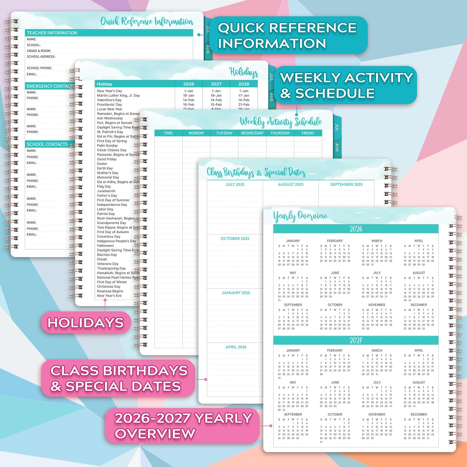 Teacher Planner 2026-2027 – Lesson 9″ x 11″, Blue and Purple