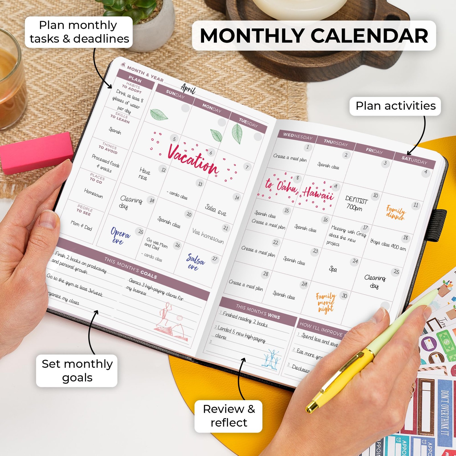 Clever Fox Planner 2nd Edition – Colorful A5 (5.8” x 8.3”) Lay-Flat, Black