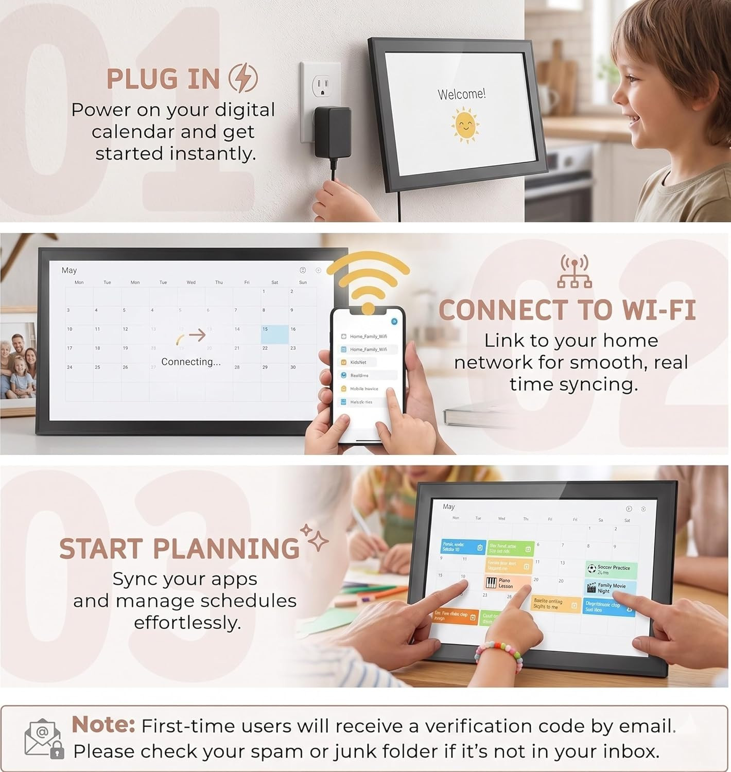 15.6″ Touch Screen Digital Calendar & Family Planner – Wall Mount & Stand