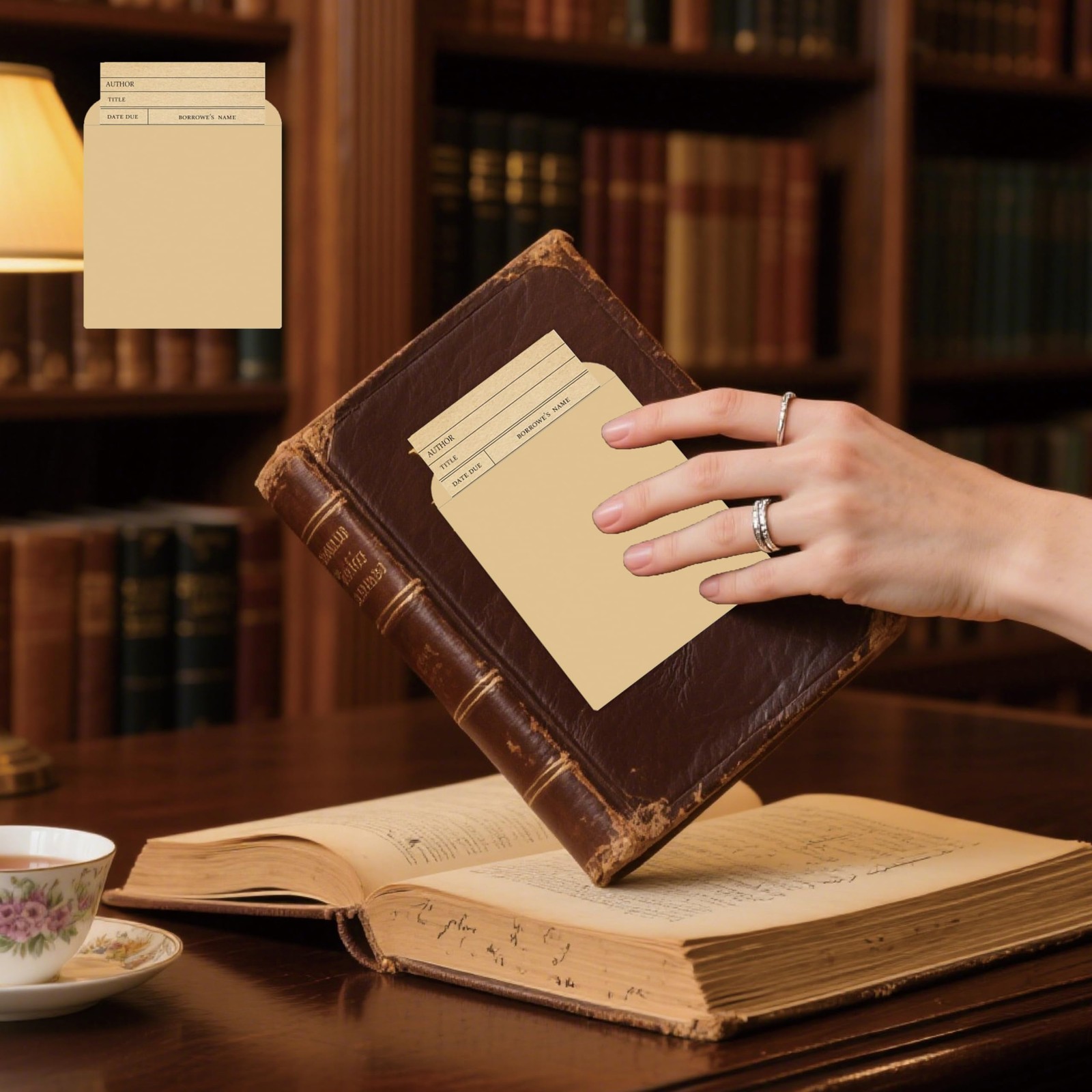 80 Pack Vintage Library Card Pocket with Envelopes Self Adhesive Book Checkou…
