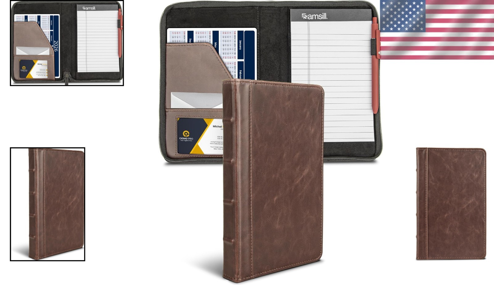 Sophisticated Vintage Faux Leather Zipper Portfolio – 5 x 8 Business Padfolio