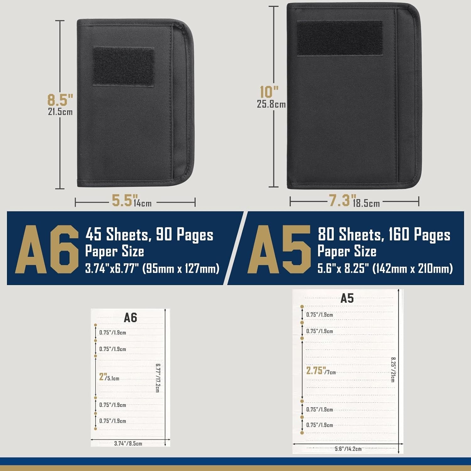 Tactical Notebook Padfolio Ring Binder – Refillable 6-Ring A5 Binder, Zip Hardco