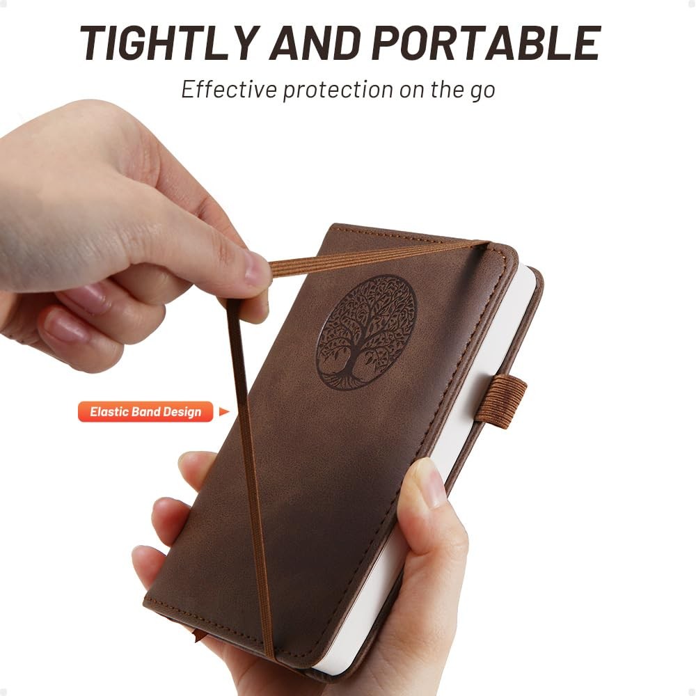 BIYUNRO Small Pocket Notebook, Leather Journal Mini Brown