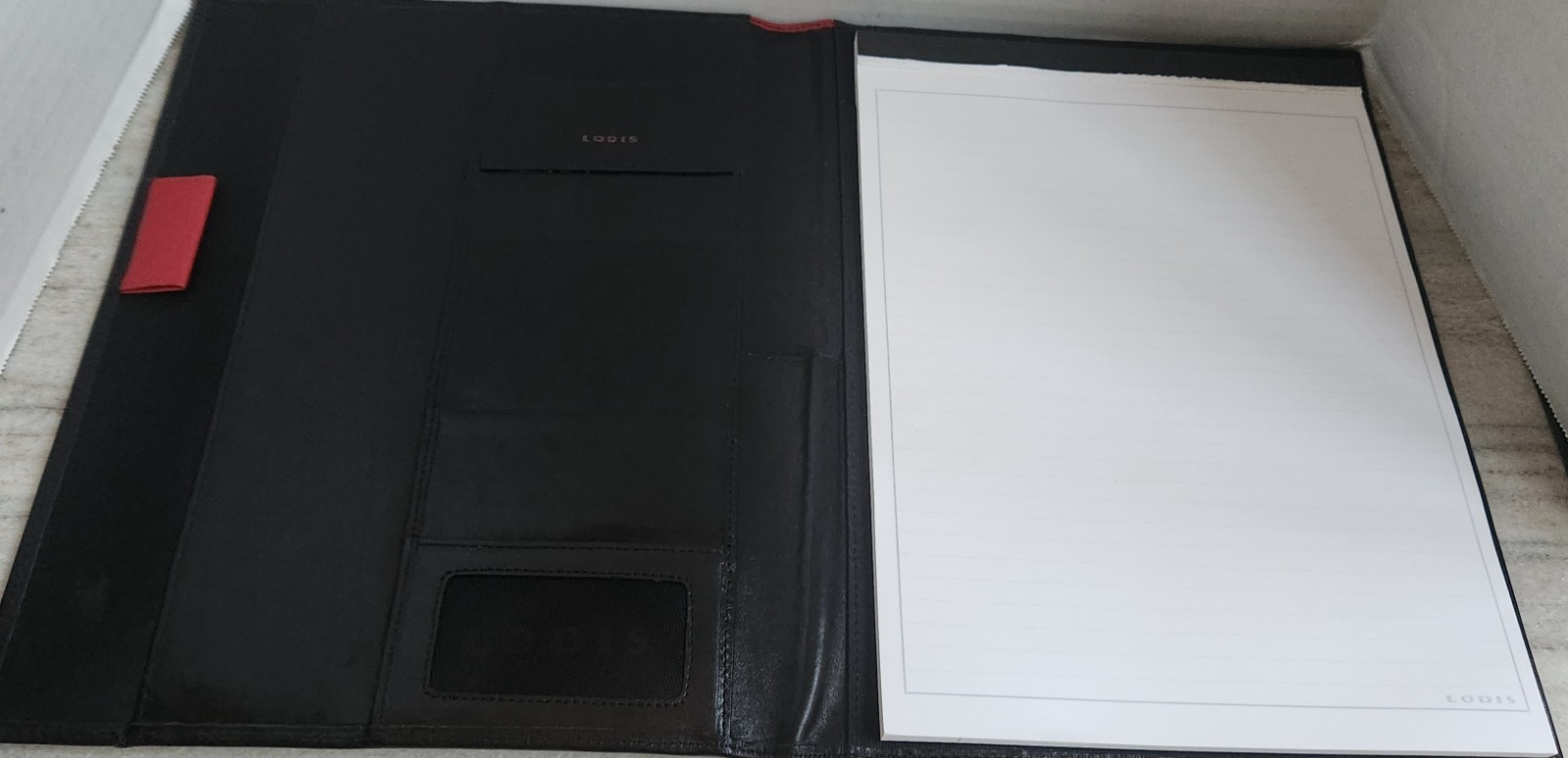 LODIS Los Angeles Luxurious Black Leather 12″ x 9″ Folio Notebook in Box