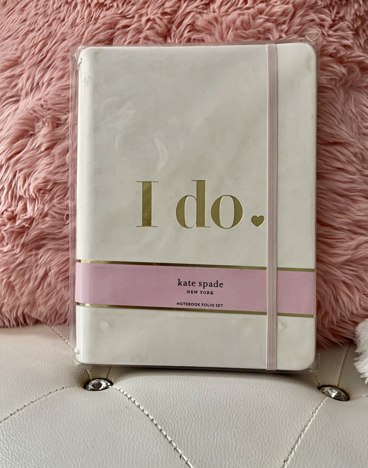 NEW Kate Spade Bridal “I Do” Pink White Gold Notebook Folio Set w/3 Notebooks