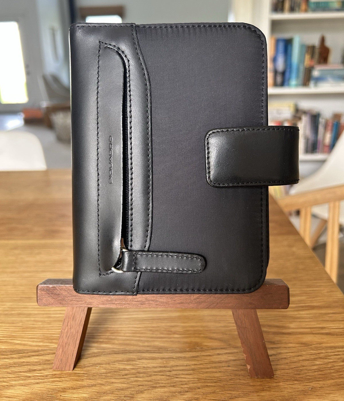 Piquadro Black Faux Leather Pocket Ring-Bound Planner Organizer Binder