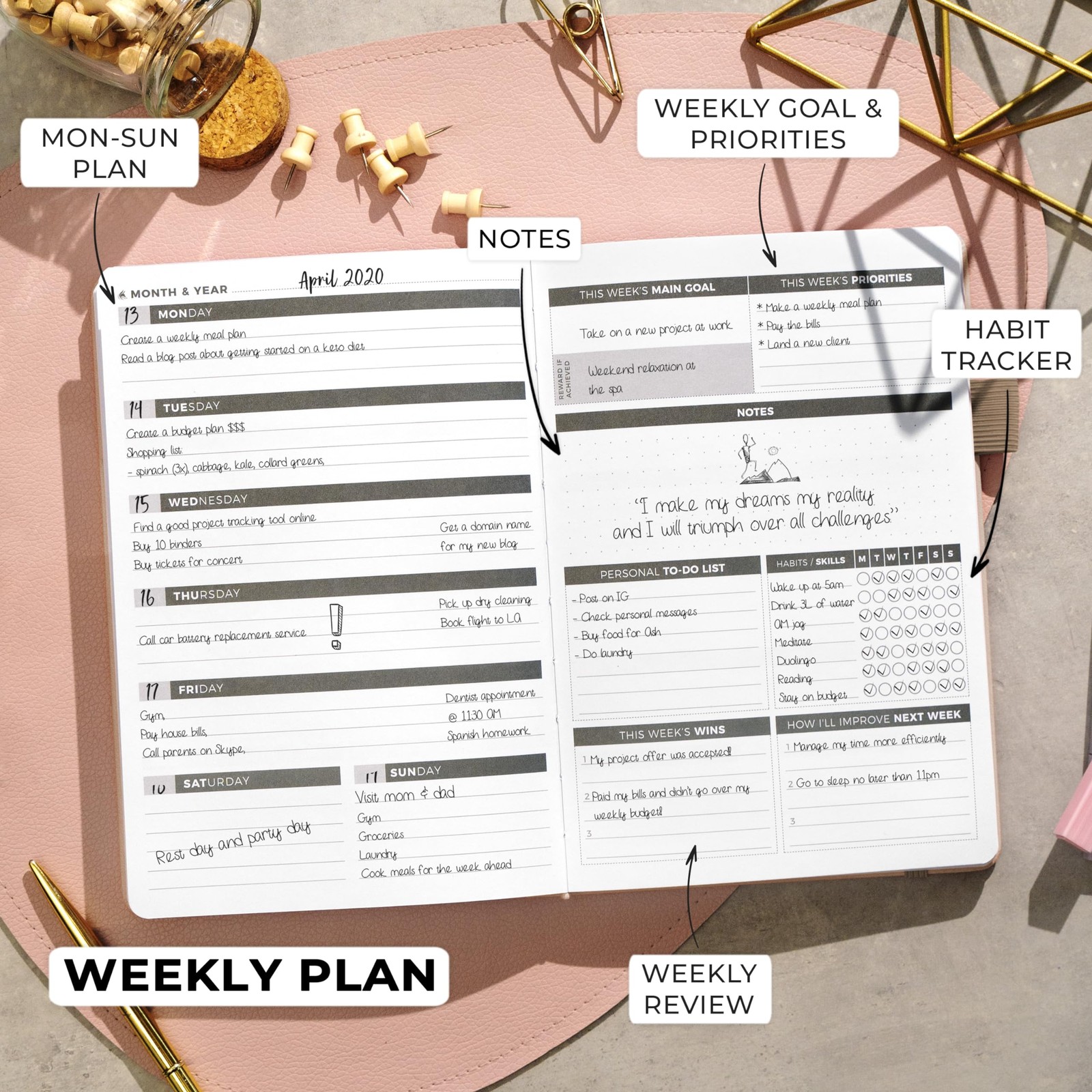 Clever Fox Planner – Undated Weekly & A5 (5.8″ x 8.3″), Pearl (Undated)