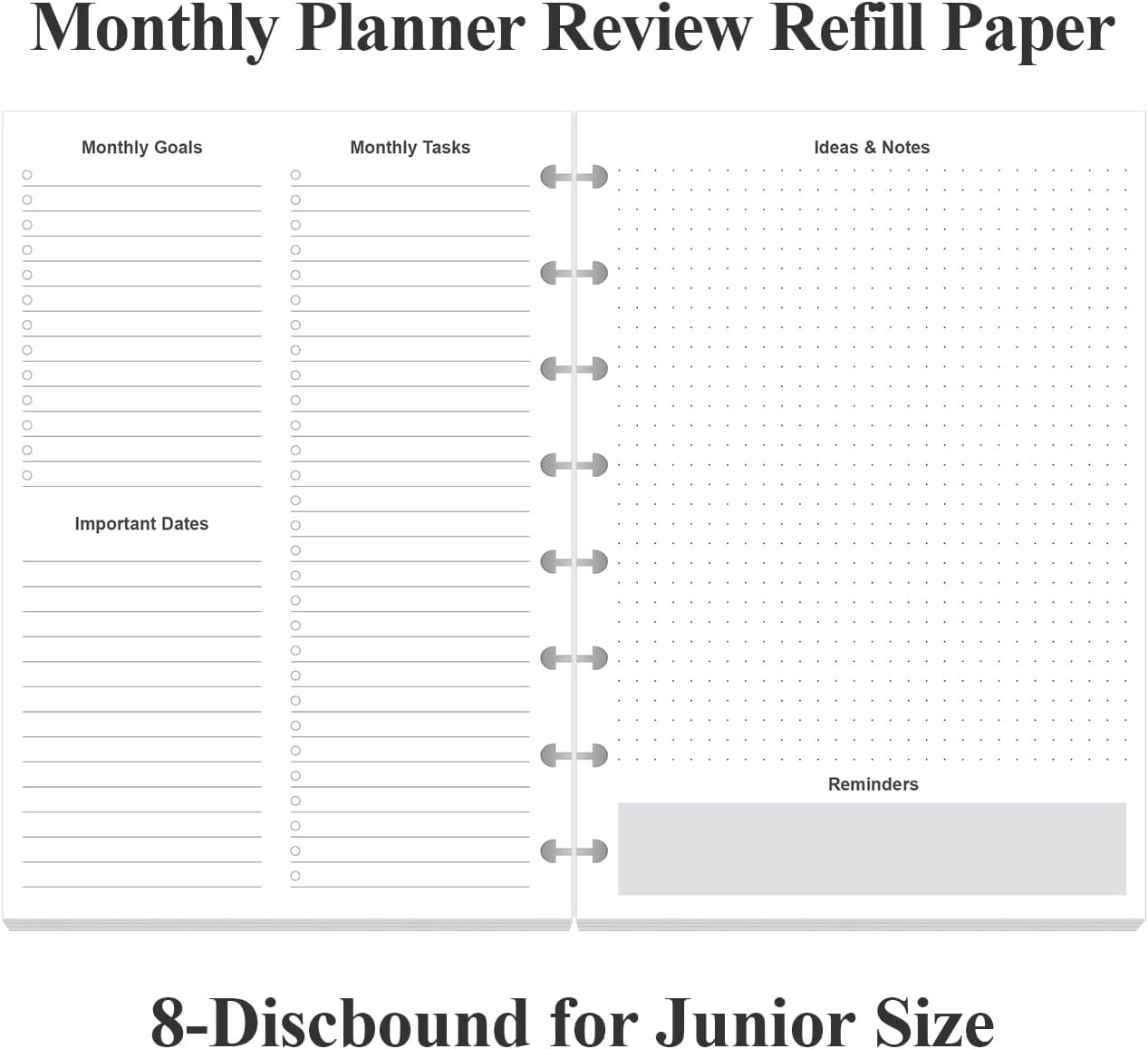 Junior Size Monthly Planner Refills – 53 Sheets/106 Pages Undated Colorful Mo…