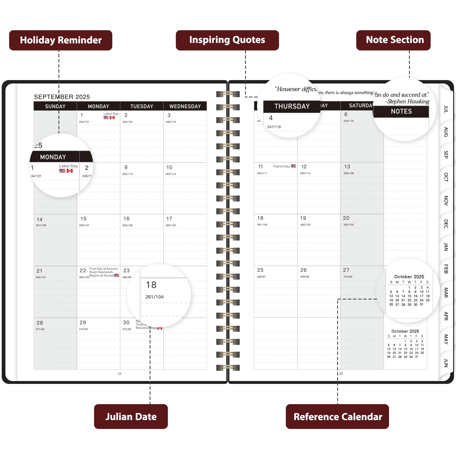 Teacher Student Planner 2025 2026, Hard Cover Organizer, Black