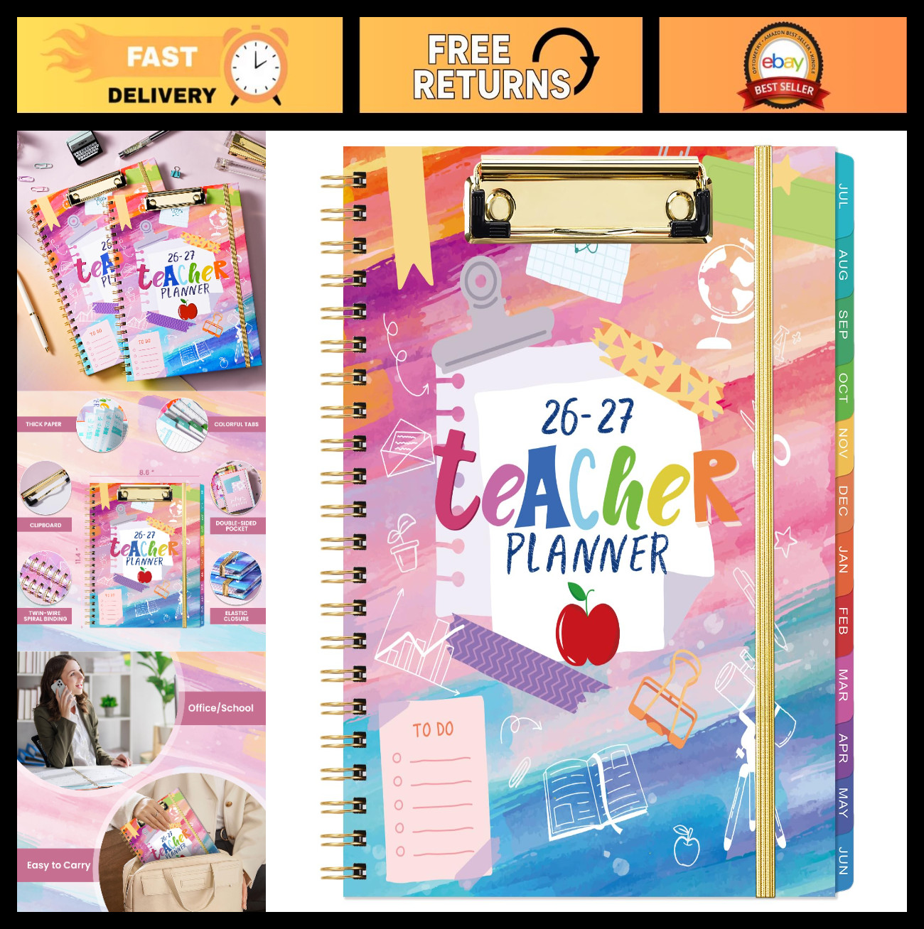 Teacher Planner 2026-2027 | Academic Lesson Planner, Weekly & Monthly, 9″x11″, C