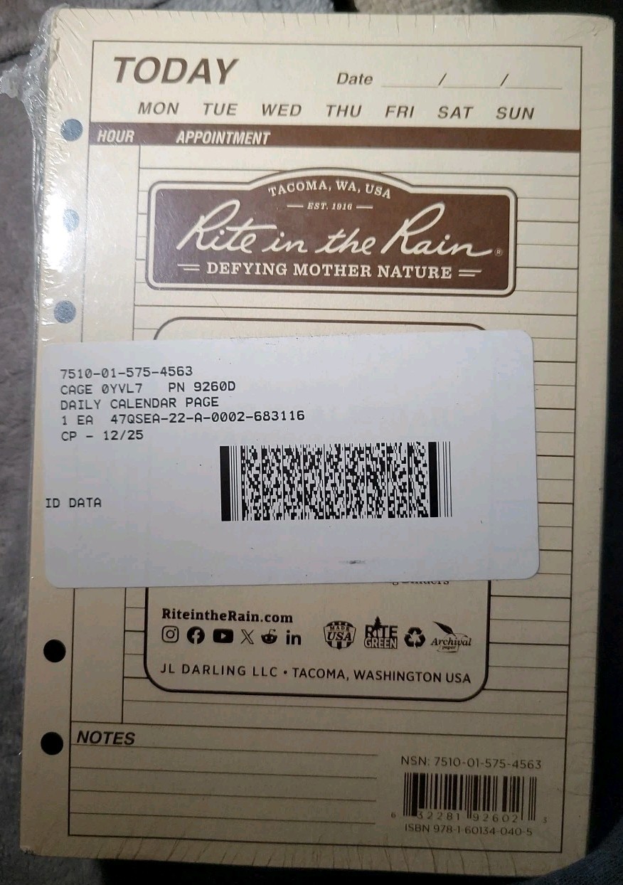 Rite In The Rain 9260D 4-5/8″ X 7″ Planner Calendar Pages, Tan