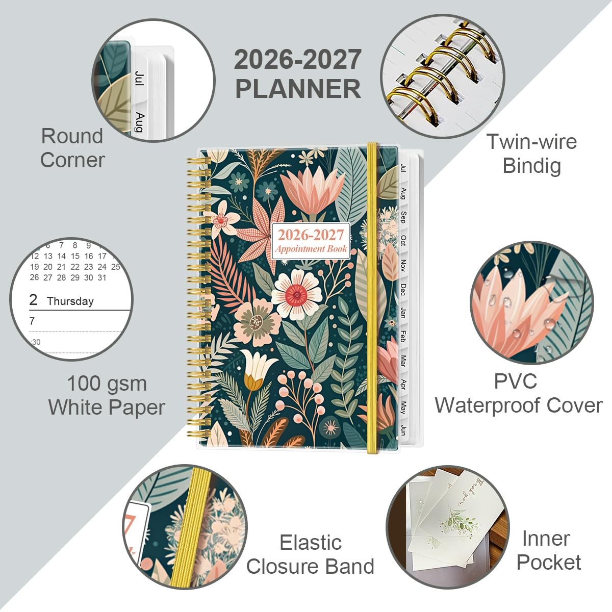 2026-2027 Appointment Book & Planner – Daily 6.4″ x 8.5″, Flower-B