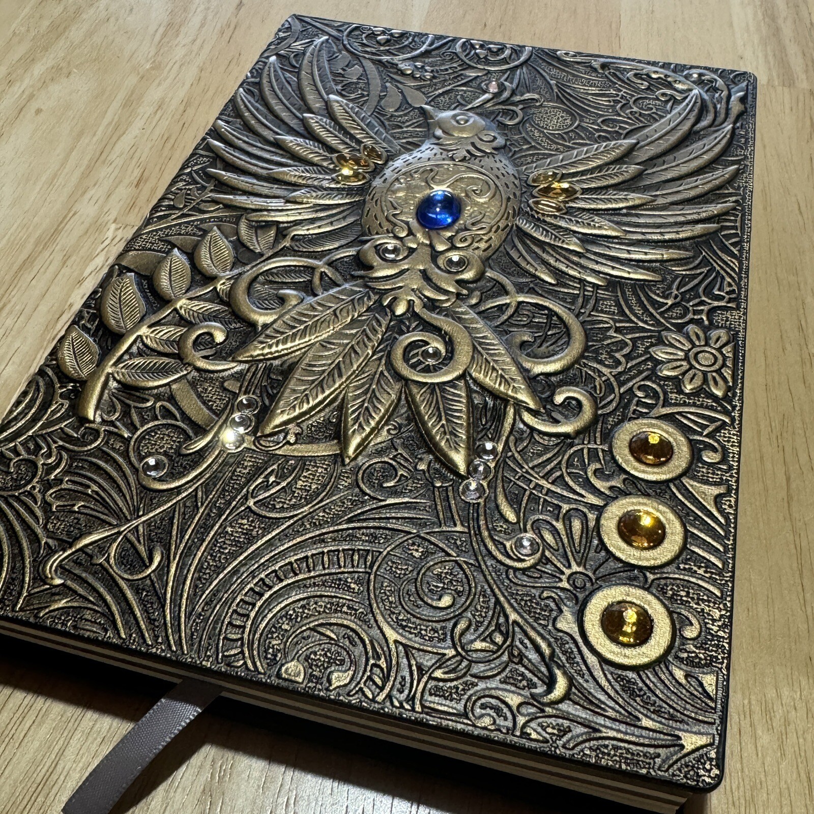 3D Phoenix Journal Vintage Retro Notebook 5.75×8.25 Jewels Bird Dyed Paper
