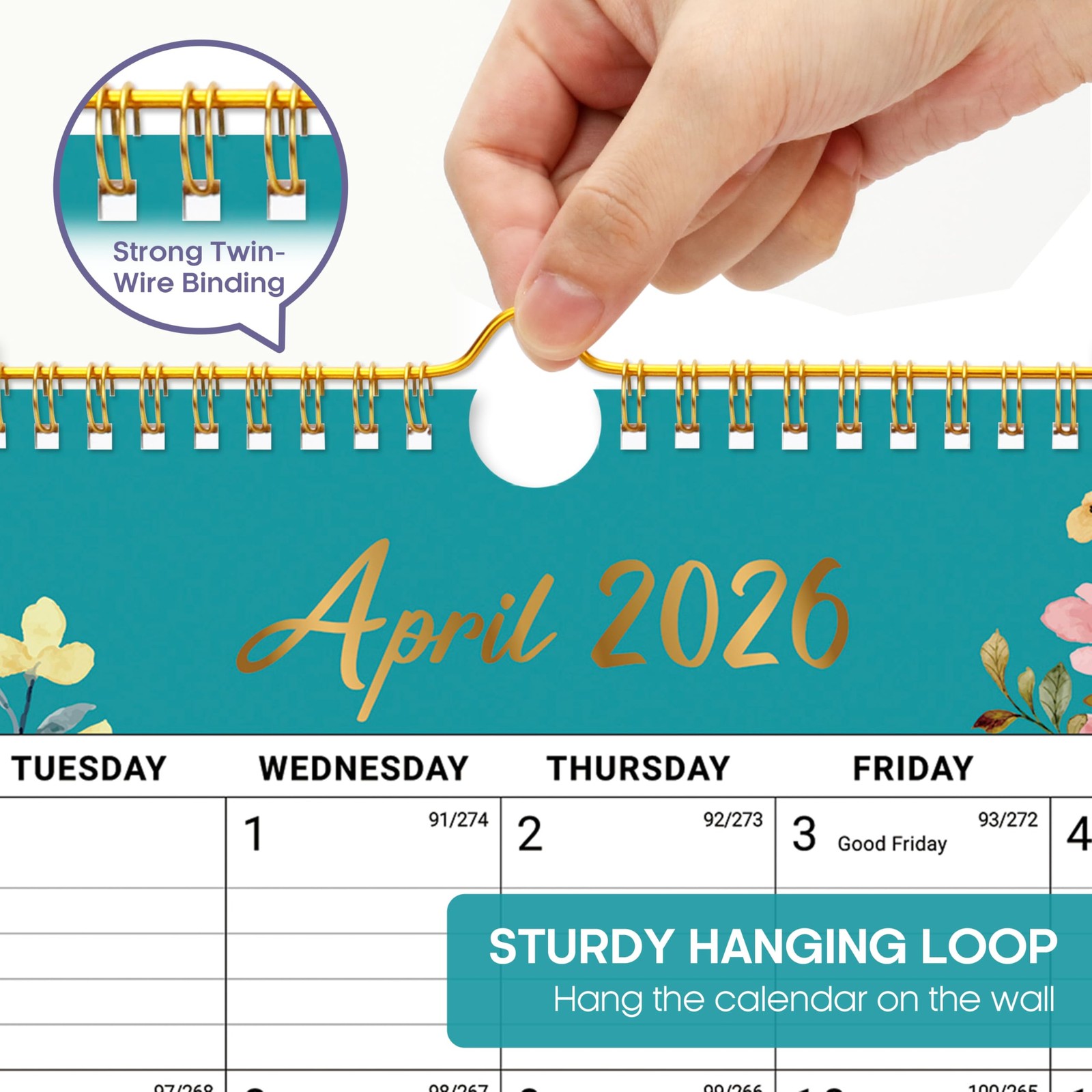 Calendar 2026-2027, Monthly Wall New(Apr 2026–Dec 2027), a-Floral