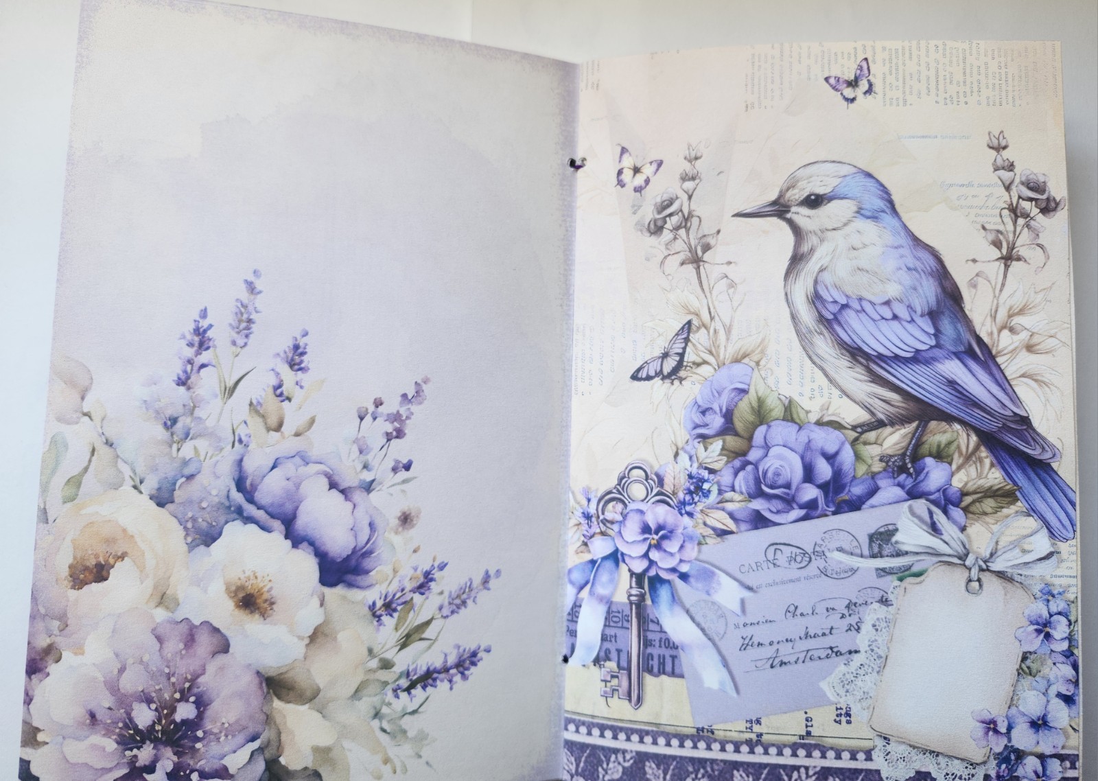 Junk Journal Booklet “LAVENDER DREAMS” 50+ pcs Ephemera Vintage Purples 40pgs
