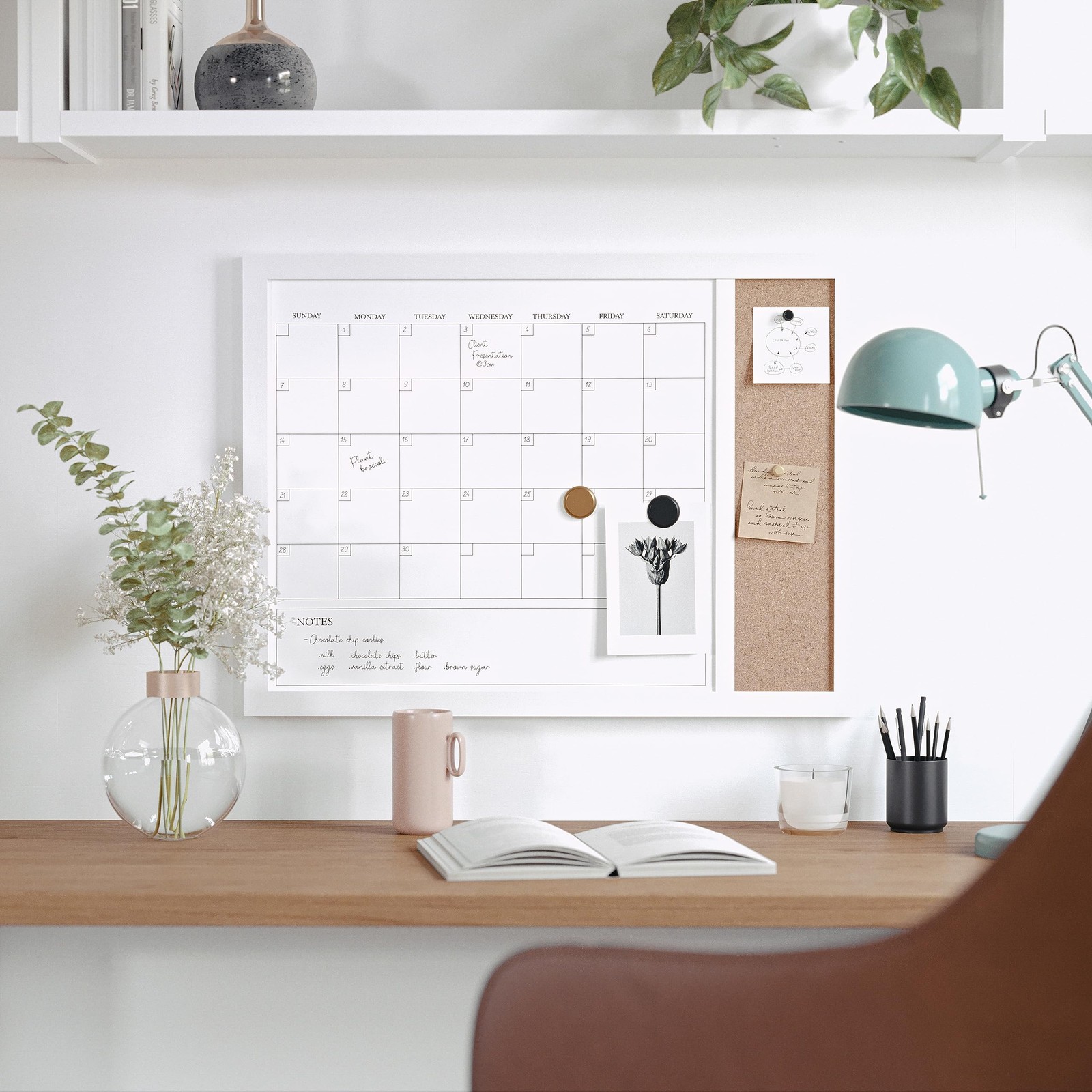 Martha Stewart Everette Magnetic Dry Erase Monthly Calendar And Cork Board
