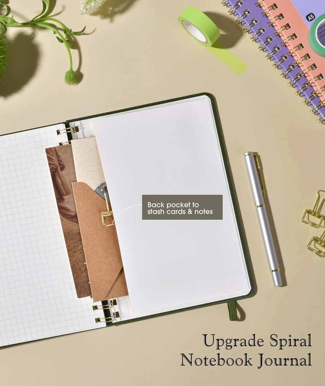 Graph Spiral Journal Notebook, A5 Hardcover Spiral Journals for Women Men, 100 G