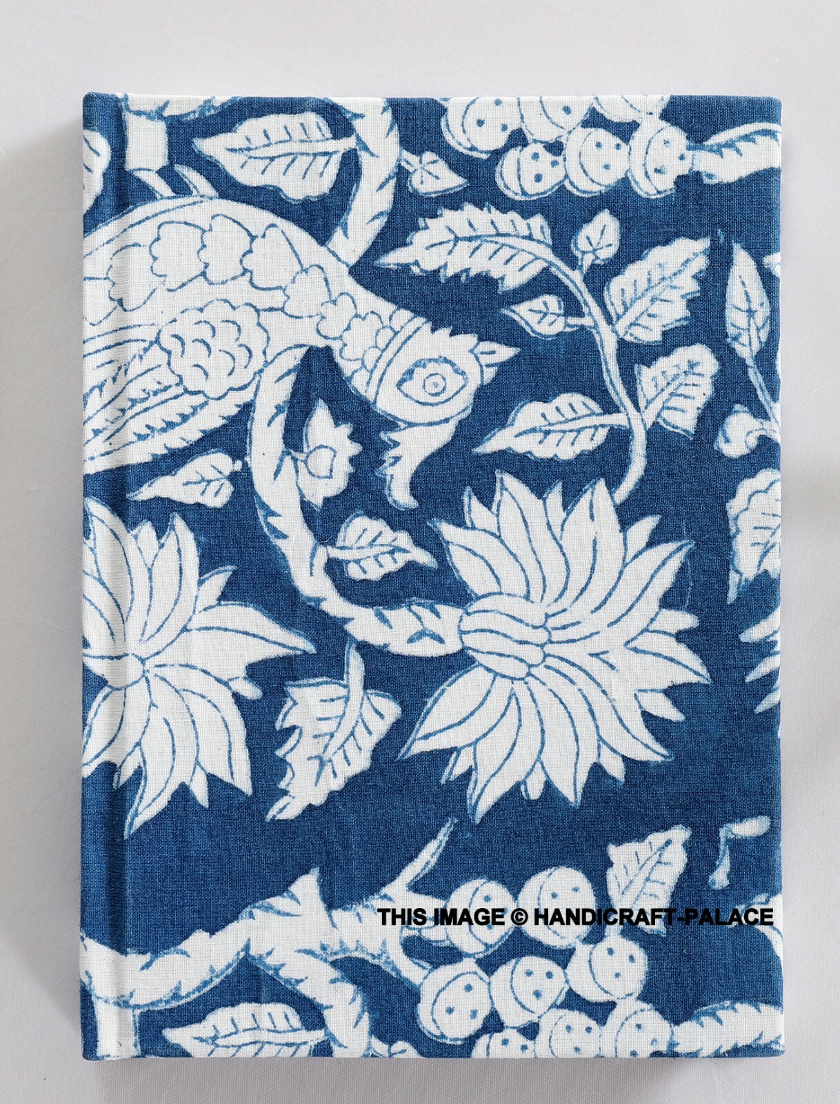 Smooth Hand Block Print Fabric Soft Cover Journal Notebook with Blank Page Blue