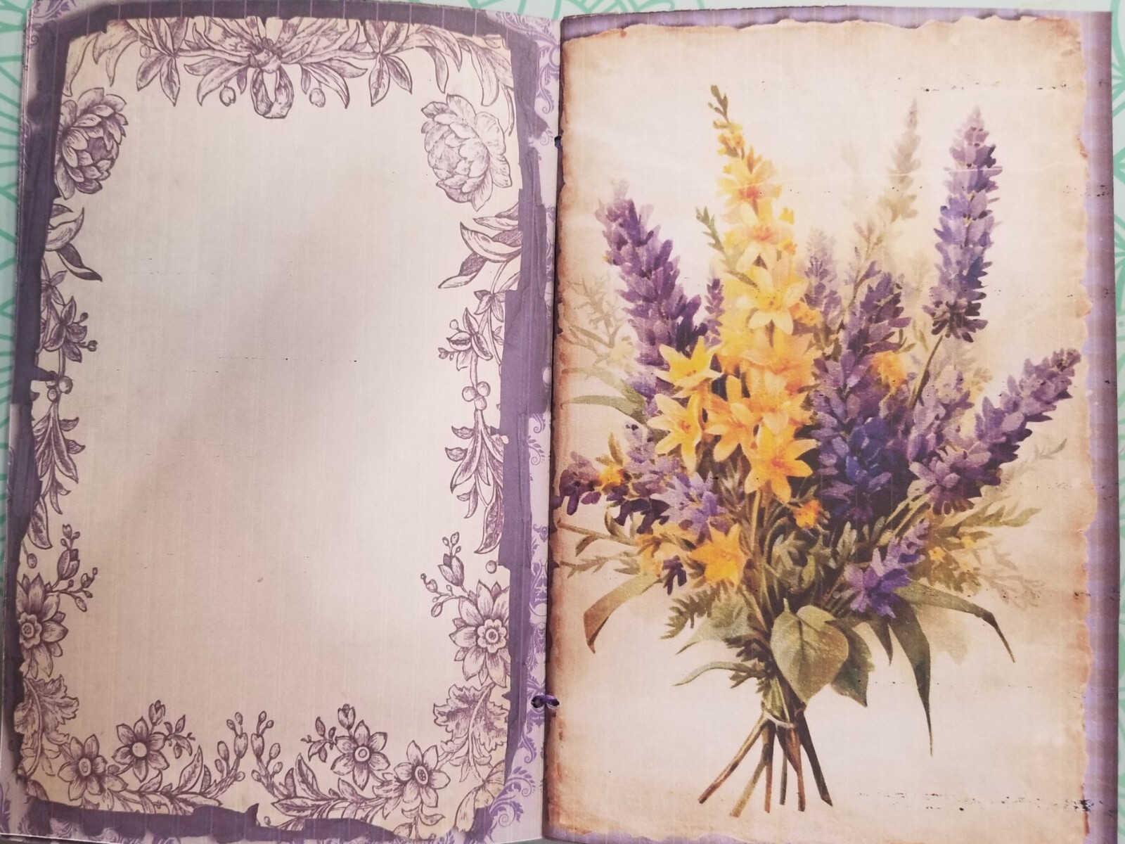 Junk Journal Booklet “LEMONS & LAVENDER” HANDMADE Pockets, Cards, Vtg. Clip