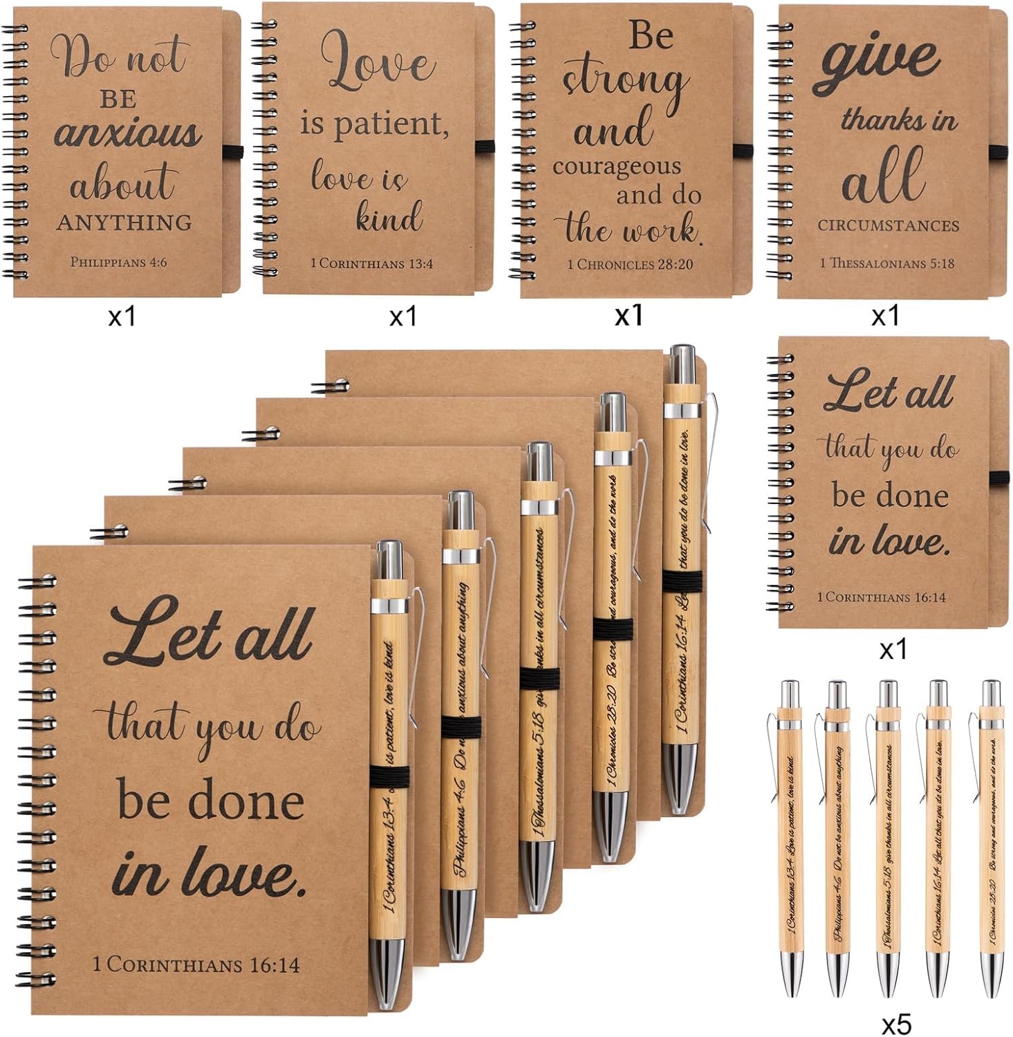 10 Pcs/5 Set of Christian Gifts Spiral Notebooks Bulk Journals with Christian Pe