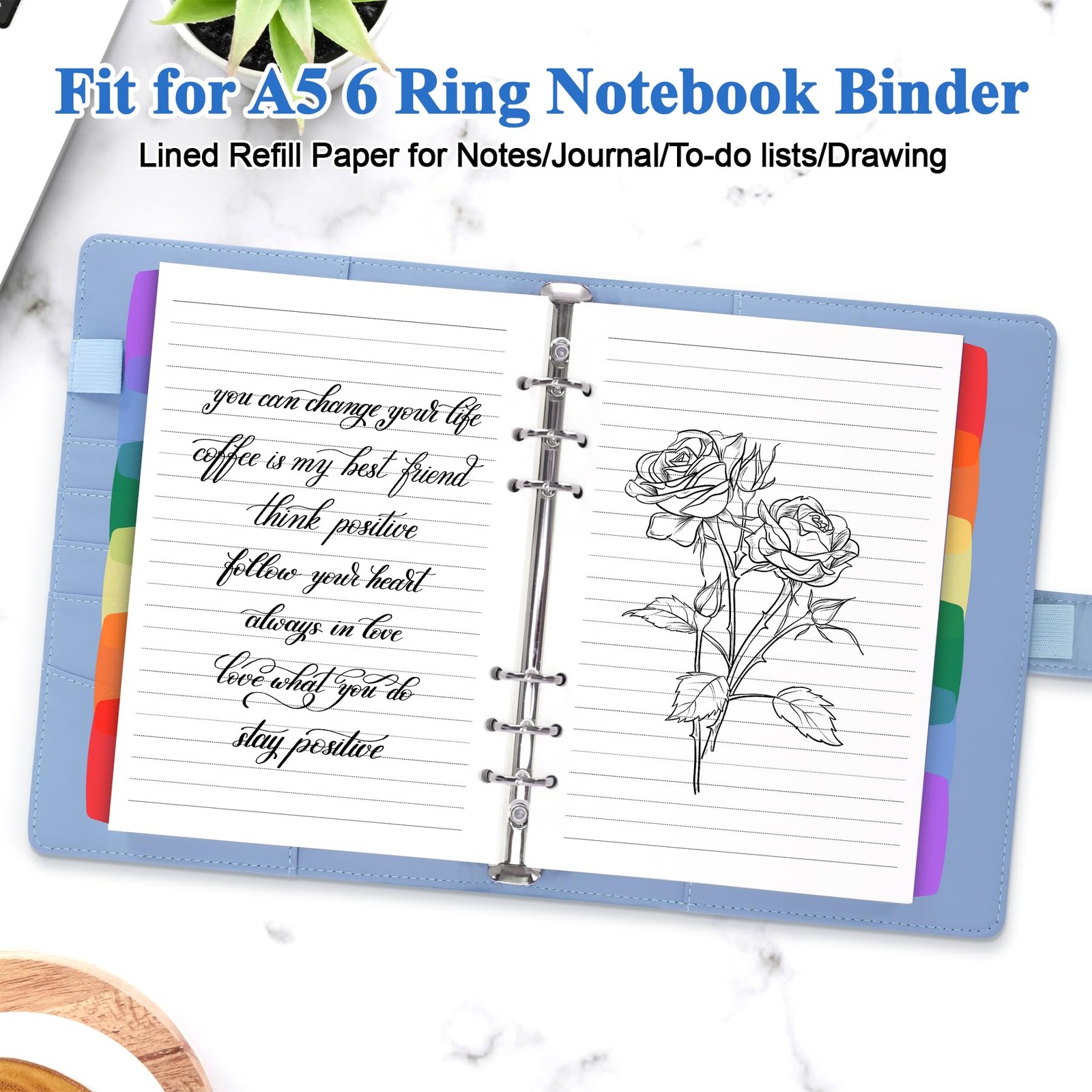 Antner A5 Lined Refill Paper 6 Hole Planner Inserts Wide Ruled