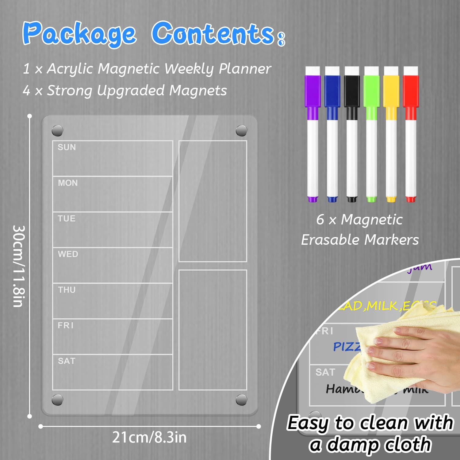 SULOLI Acrylic Magnetic Weekly Planner for Fridge, Clear 8″W x 8.3″H,