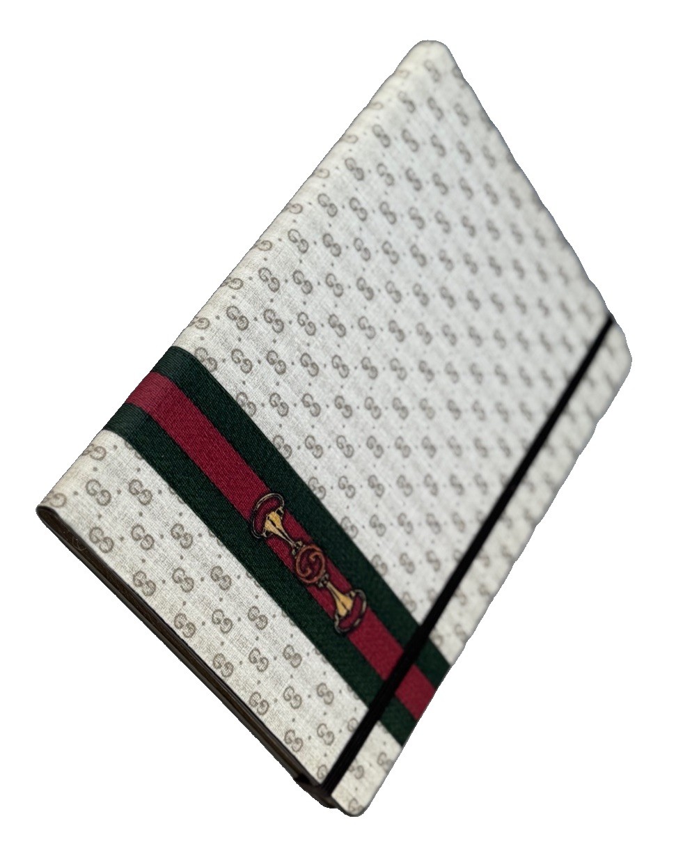 Gucci Notebook with Web and Horsebit in Ivory and Brown mini GG NEW NO BOX/TAGS