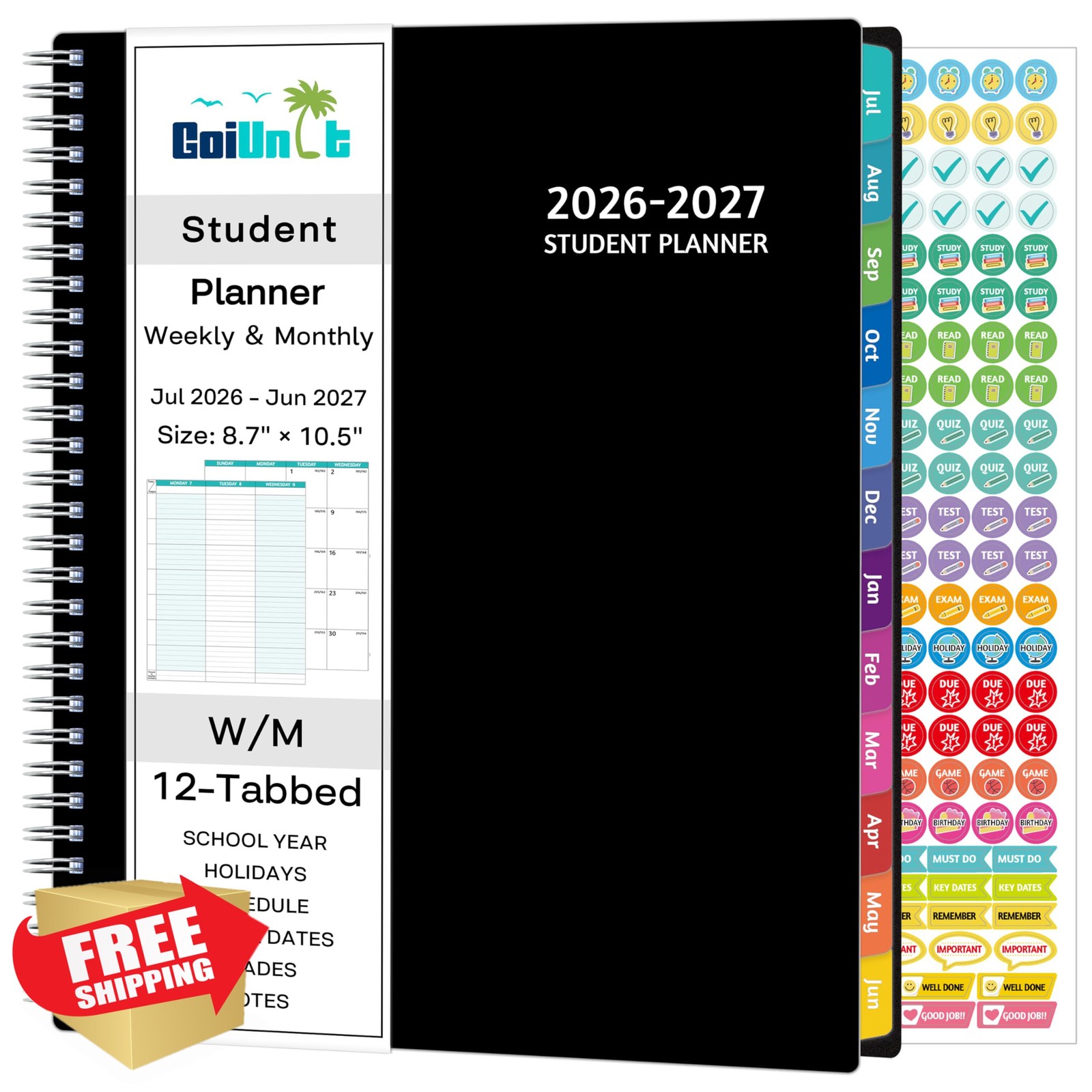 GoiUnlt Student Planner 2026-2027 Black Flexible Cover
