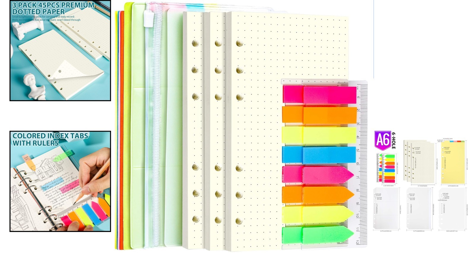 Ultimate A6 Dotted Paper Refills with Stunning Fluorescent Markers & Dividers
