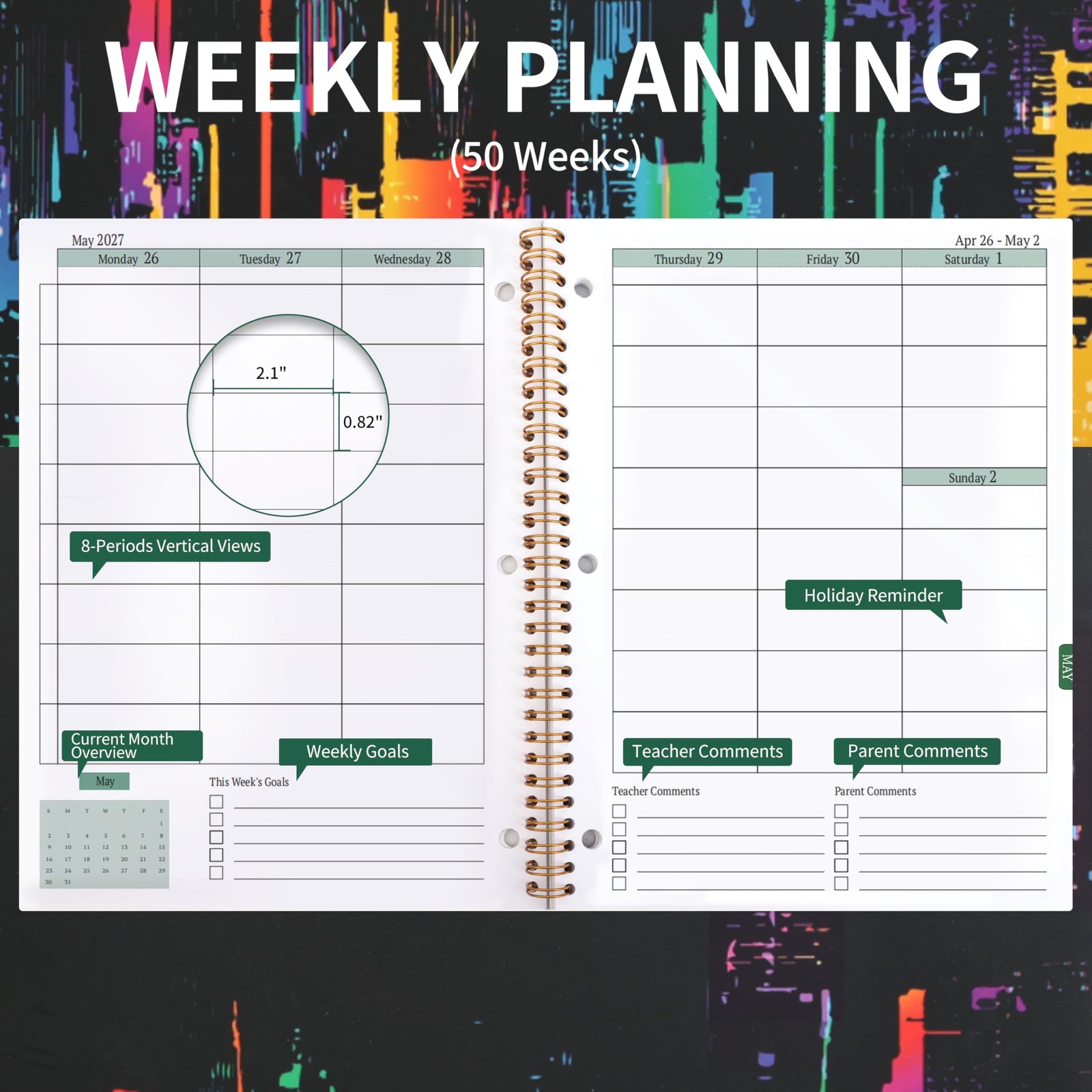 Student Planner 2026-2027 Monthly & Weekly 8.2 x 10.7 inches, Multicolored A