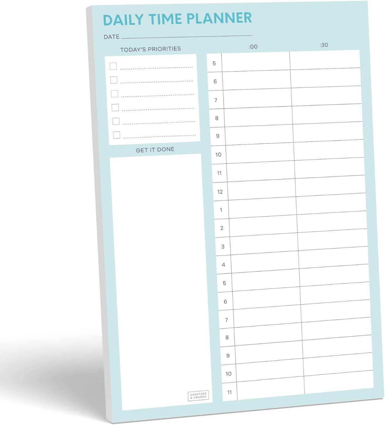 Sweetzer & Orange Time Block Planner. Undated Organizer To Do List Notepad. 7×10