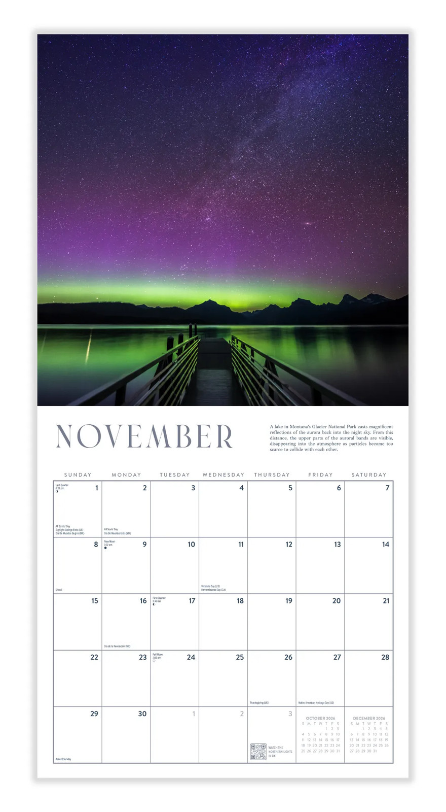 Northern Lights Calendar 2026 | 12″ x 24″ 12 Month Calendar | Marble City Press