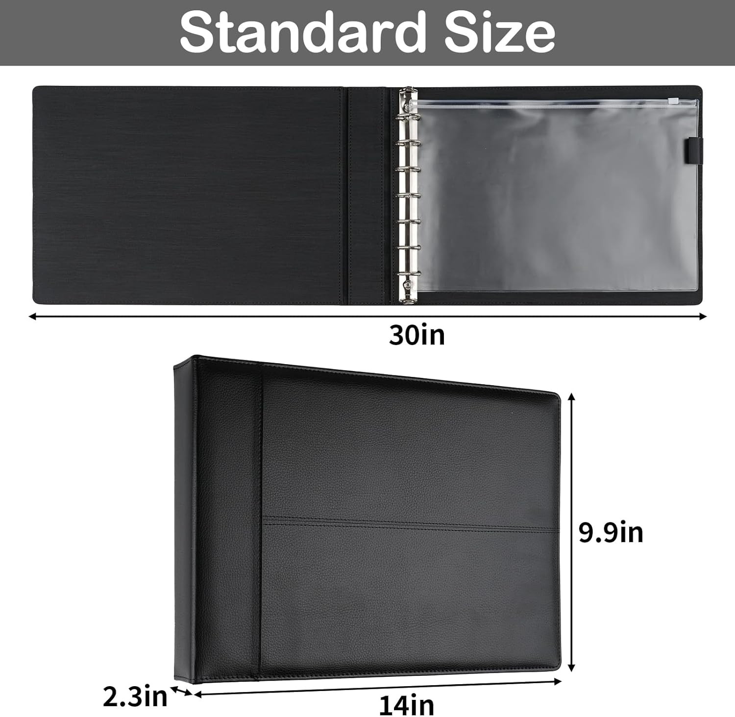 Professional Check Binder 7 Ring PU Leather 3 on a Page Business Checks w/Zipper