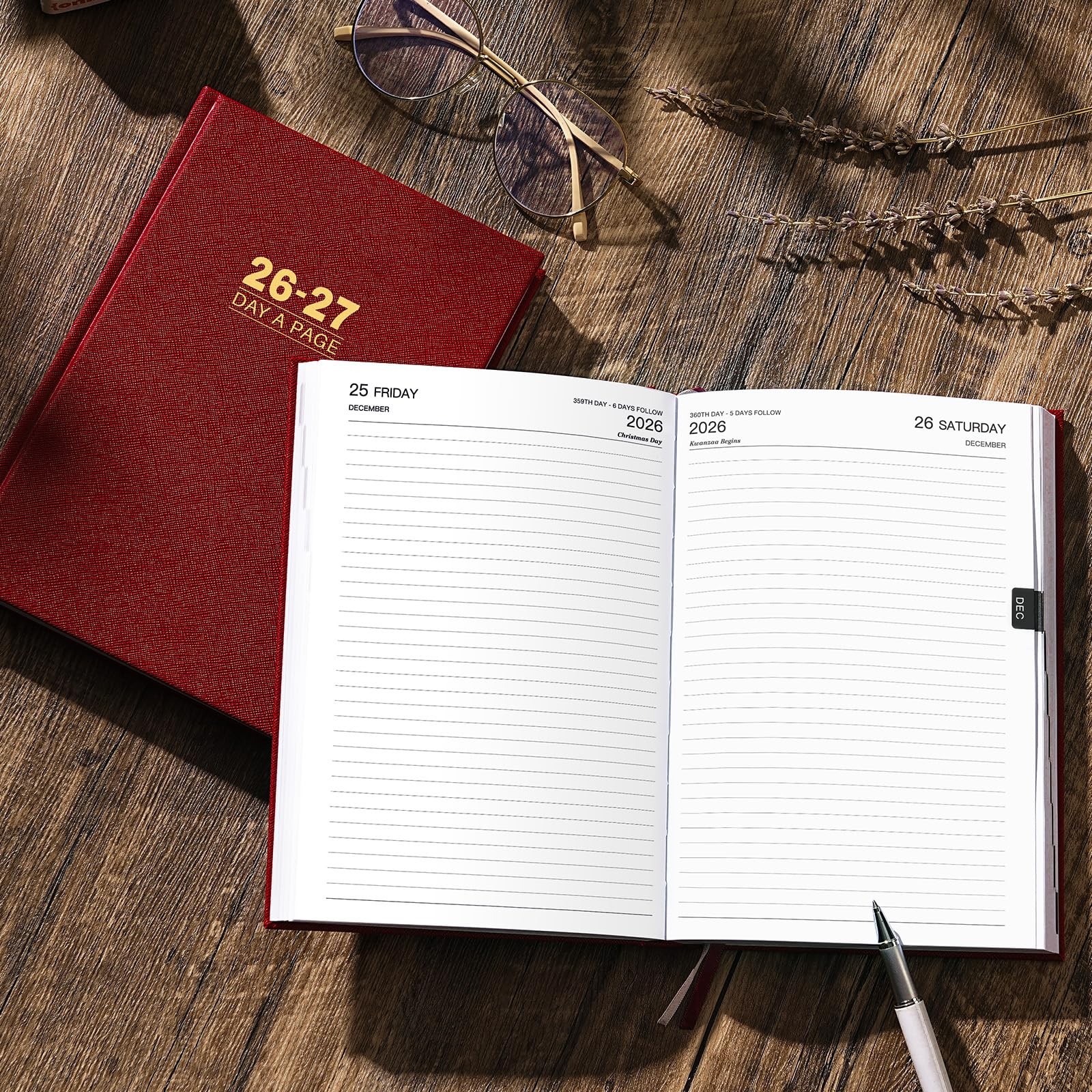 2026-2027 Diary – Full Page Per Day, Daily 5.8 x 8.4 inches, Red