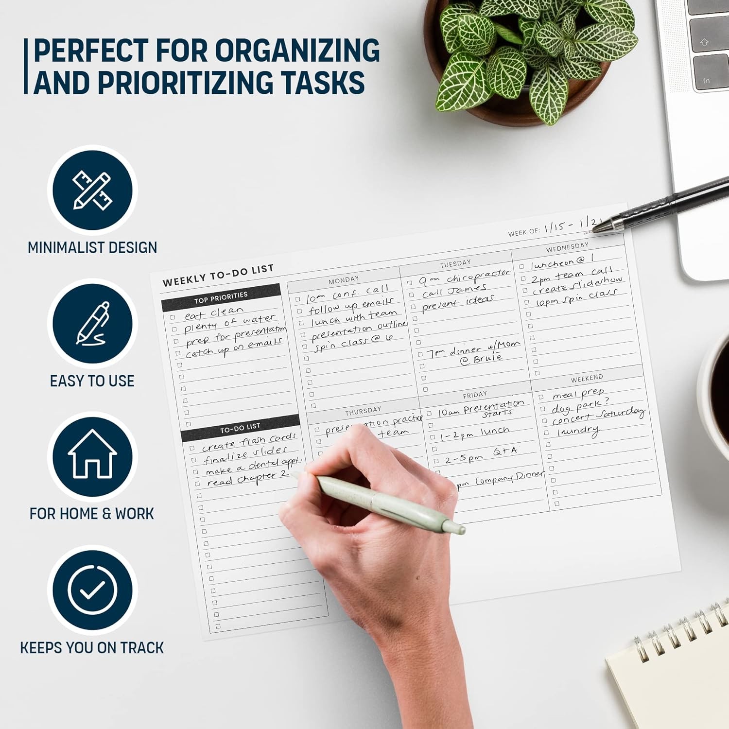 Weekly Planner Pad: To Do List Desk Notepad with Multiple Sections – 8.5×11″ 52