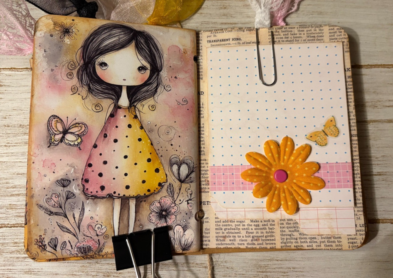 Junk Journal Handmade Booklet Book Vintage “Bees Butterflies” Pocket Ephemera a