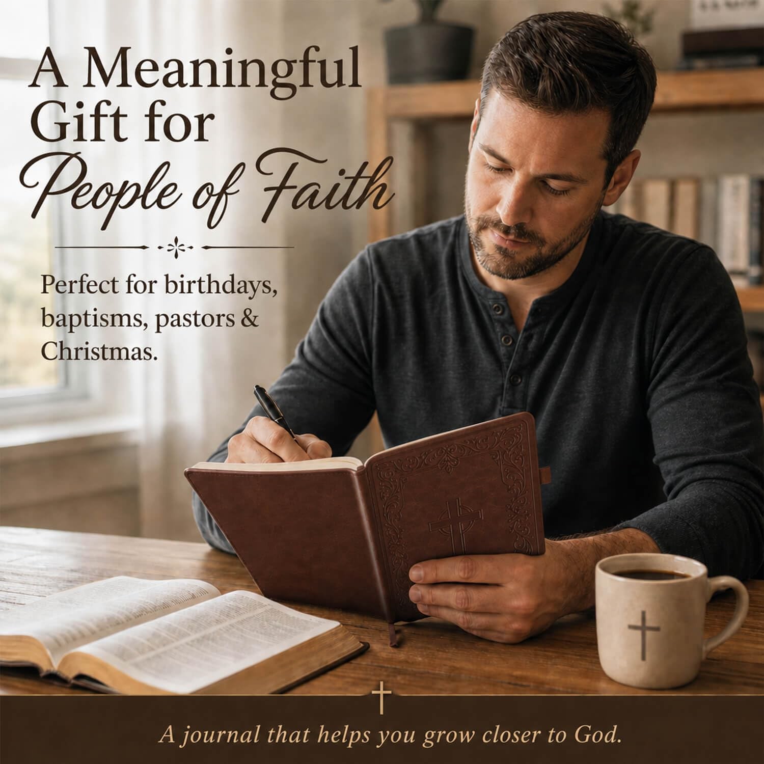 Christian Bible Journal for Men & Women – 5.3×7.6 inches, Antique Brown