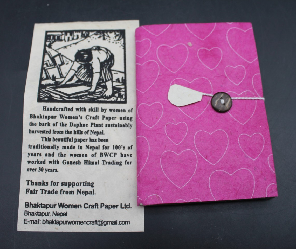 NIP Lokta Paper Diary Nepalese Women Handmade Notebook Journal Pink Hearts