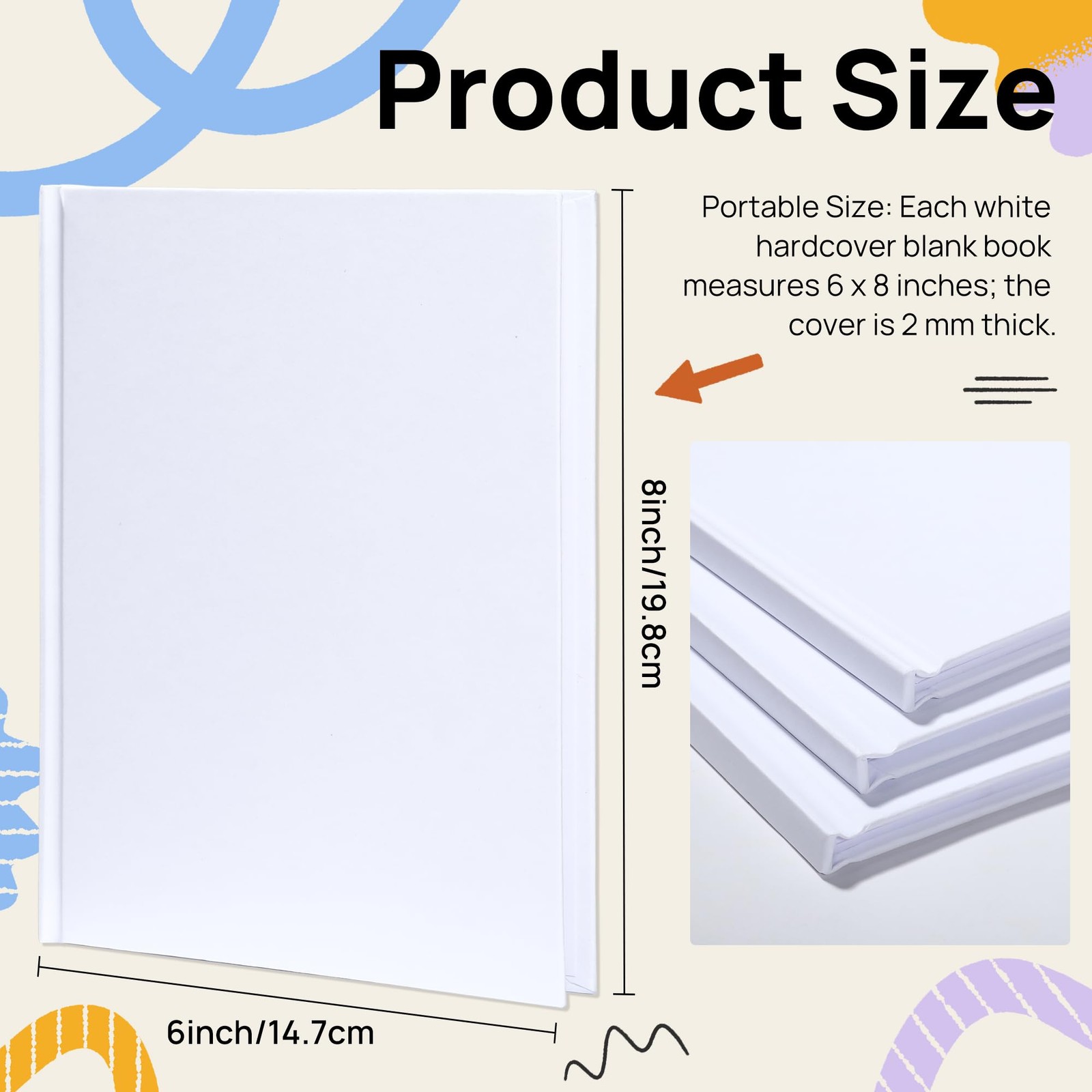 miikoul 6 Pack Hardcover Blank Book,100GSM White Books for Kids