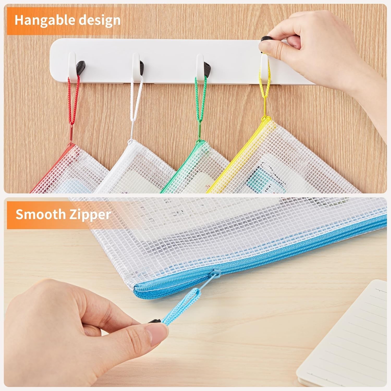 A4 Letter Size 24 Pack 10 Colors Zipper Mesh Document Pouch, Mesh Bags for Bo…