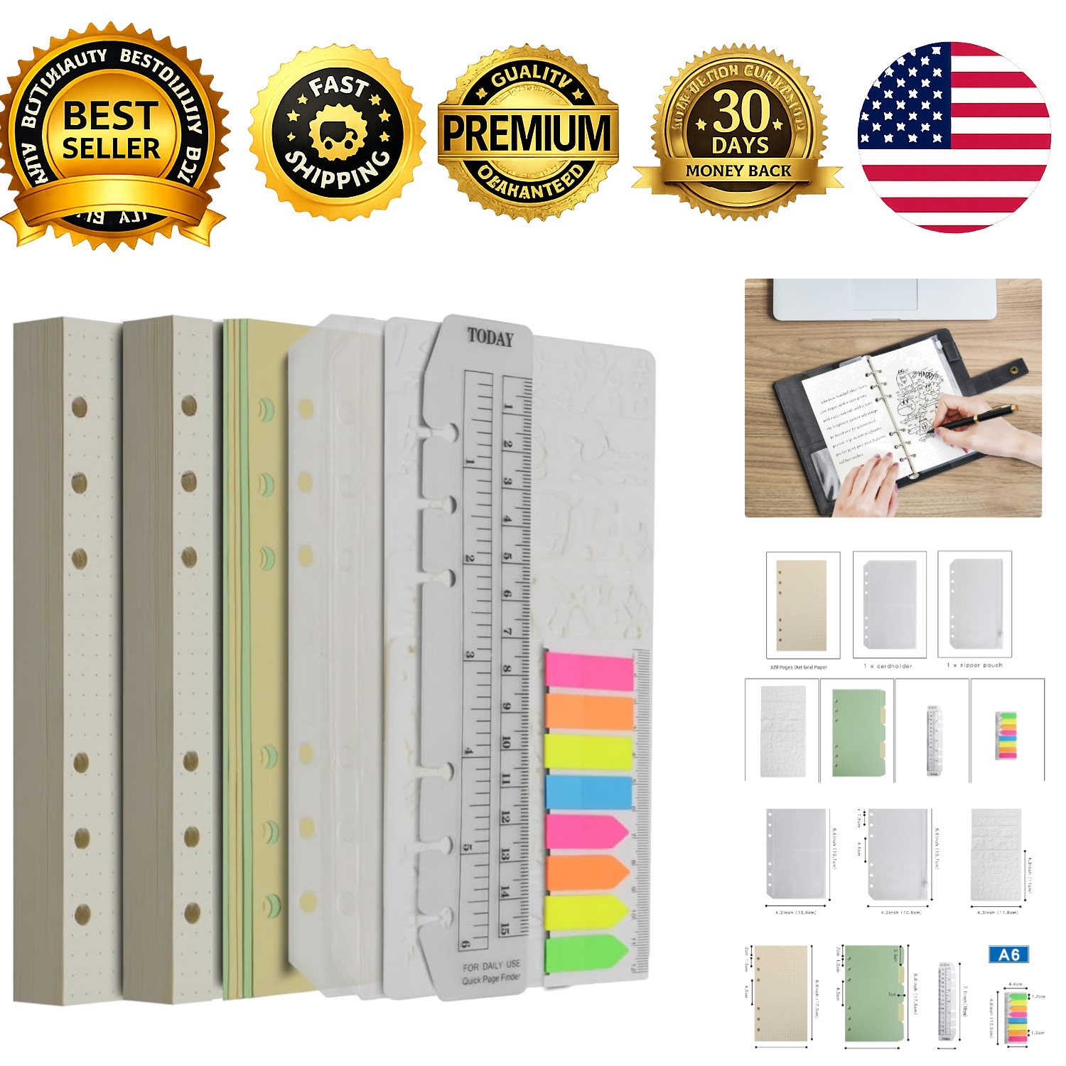 320 Pages Dotted Refill Paper A6 Inserts Binder Loose Leaf Paper, Dividers, P…