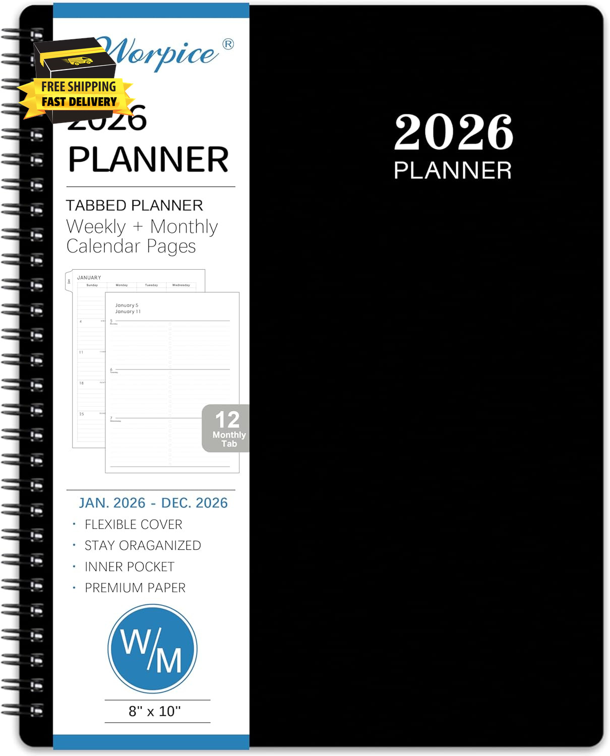 2026 Planner – 8” × 10”, Planner Weekly and Monthly 2026, from JAN to DEC 2026,