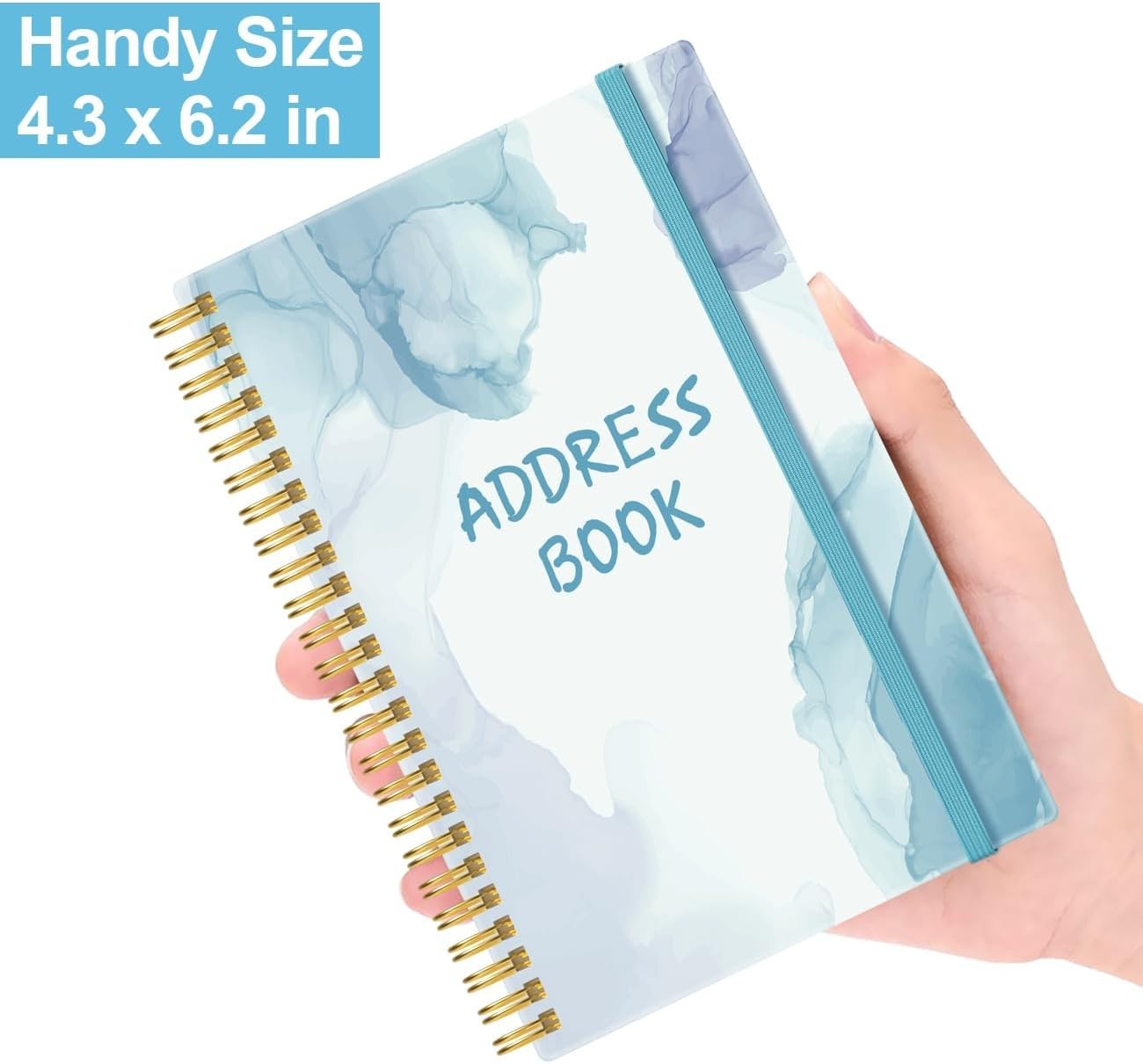 Book with Tabs, Spiral Contacts, Dates, Phone, Password, 4.3″ x 6.2″, Blue