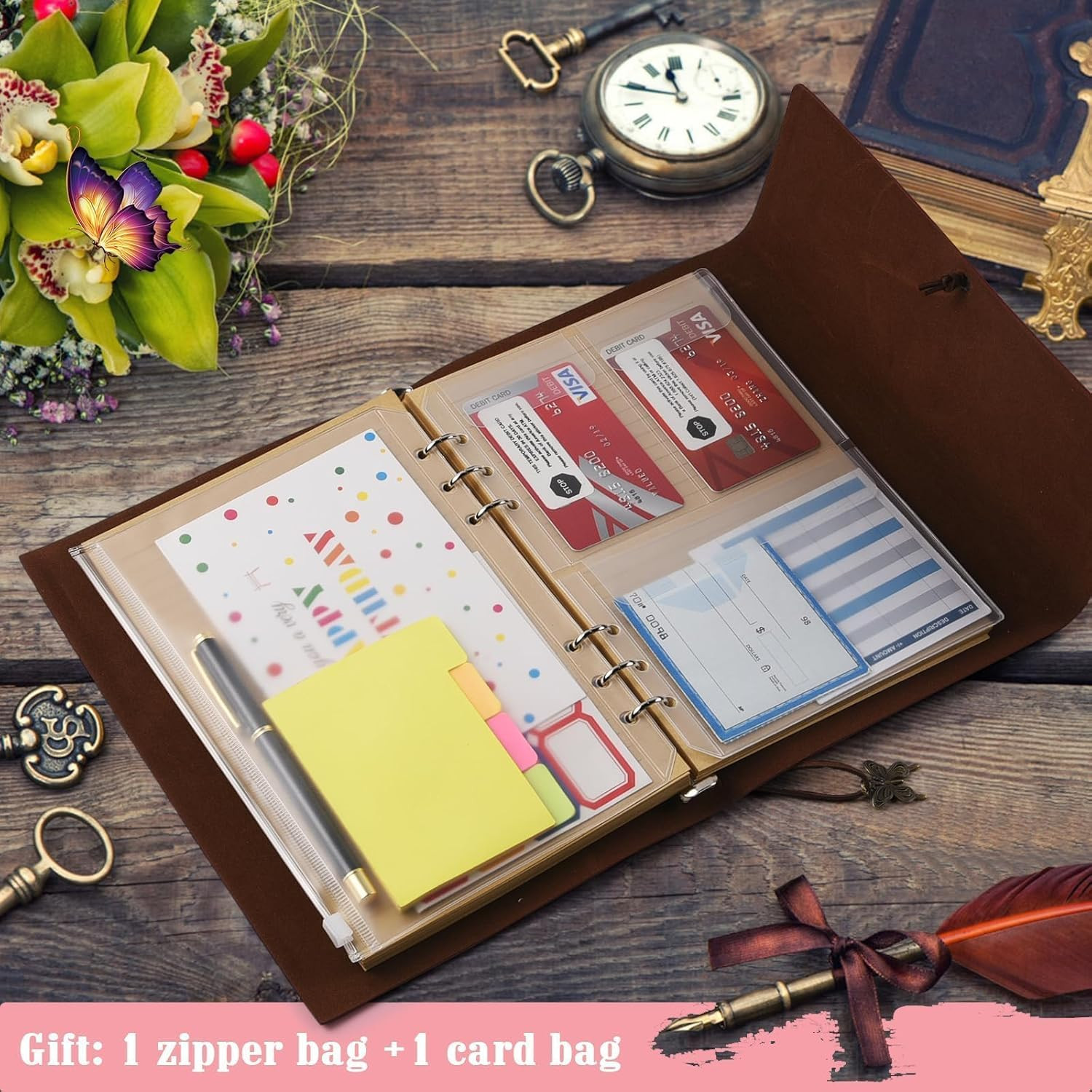 Leather Journal Notebook, Vintage Refillable Journal with 2 PVC Pockets, Travel