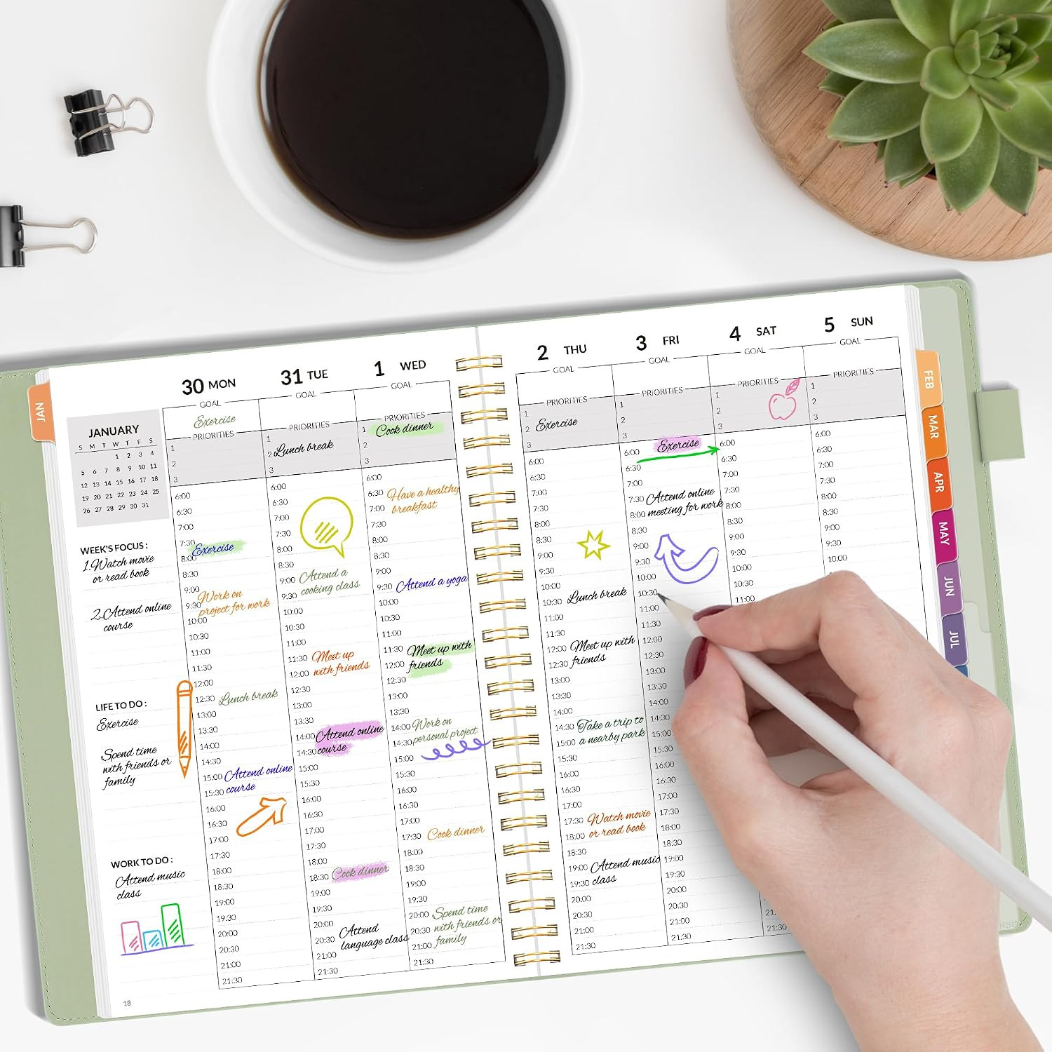 2025 Weekly Planner – Hourly Schedule 6.4″X8.5″, 30-Minites Appointment Book(Jan
